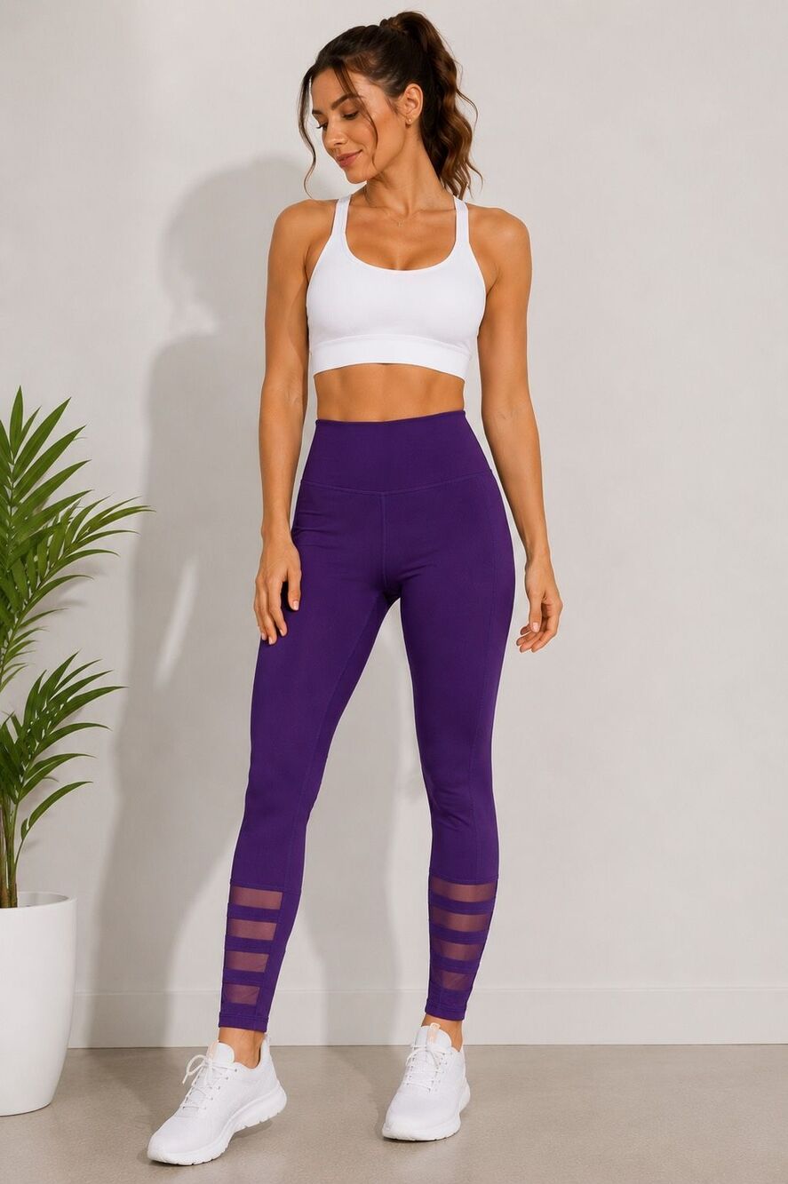 Avia Purple High Rise Active Leggings Mesh Panel Athletic Yoga Pants XL/14-16